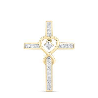 10kty 1/10ctw Diamond Cross with RGP Heart Pendant