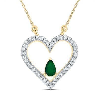 14kty 1/6ctw Diamond 5x3mm Pear Shape Emerald Heart Necklace