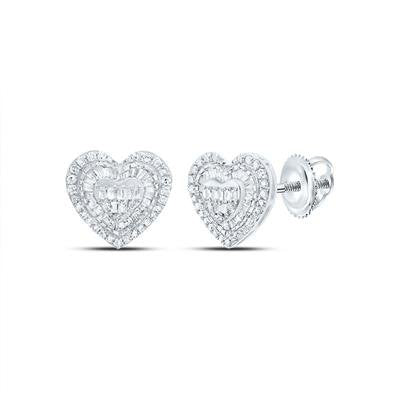 10ktw 3/4ctw Round & Baguette Diamond Heart Studs