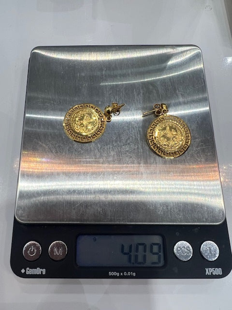 22kty Greek Key Bezel Floral Design Drop Earrings W4.09gm