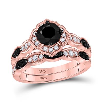 14K ROSE GOLD ROUND WITH 2CTTW TOTAL DIAMONDS,BLACK DIAMOND BRIDAL SET