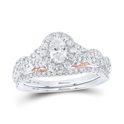 14K 2 TONE OVAL DIAMOND BRIDAL WEDDING RING SET 1ct (CERTIFIED DIAMOND)