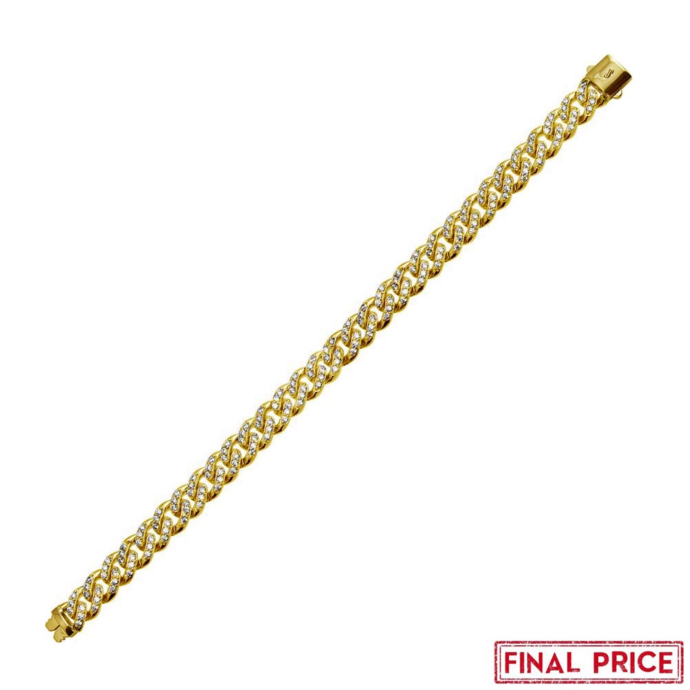 .925 YGP CZ ENCRUSTED 9MM MIAMI CUBAN BRACELET 8"
