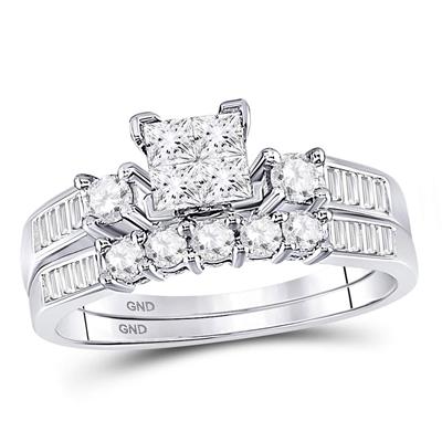 10K WHITE GOLD PRINCESS DIAMOND BRIDAL WEDDING RING SET 7/8 CTTW