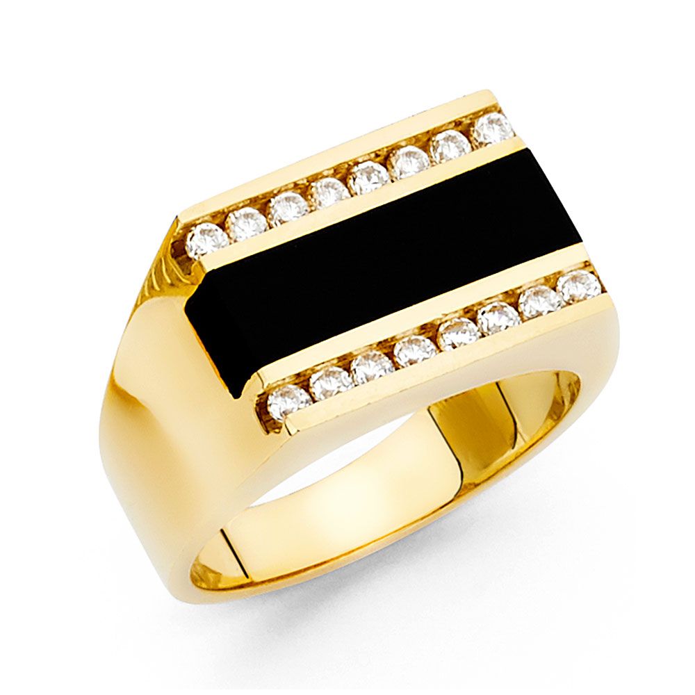 14KY ONYX CZ BORDER MENS RING