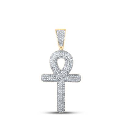 10K YELLOW GOLD ROUND 1ct DIAMOND ANKH CROSS CHARM PENDANT