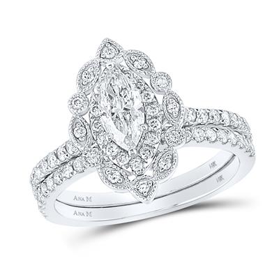 14ktw 1 1/4ctw 1/2ct Center Marquise Bridal Set Certified