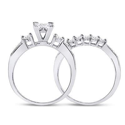 10K WHITE GOLD PRINCESS DIAMOND BRIDAL WEDDING RING SET 7/8 CTTW