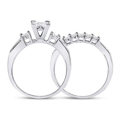 10K WHITE GOLD PRINCESS DIAMOND BRIDAL WEDDING RING SET 7/8 CTTW