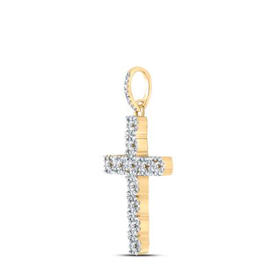 10K YELLOW GOLD ROUND DIAMOND CROSS CHARM PENDANT 5/8 CTTW