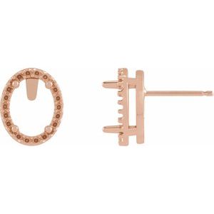 14K Rose Gold 6x4 mm Oval 4-Prong Halo-Style Earring Mounting