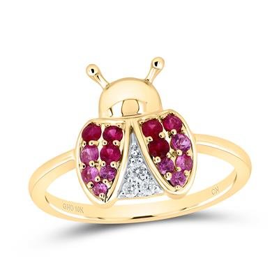 10kty 1/20ctw Diamond 1/4ctw Pink Sapphire 1/4ctw Ruby Ladybug Ring
