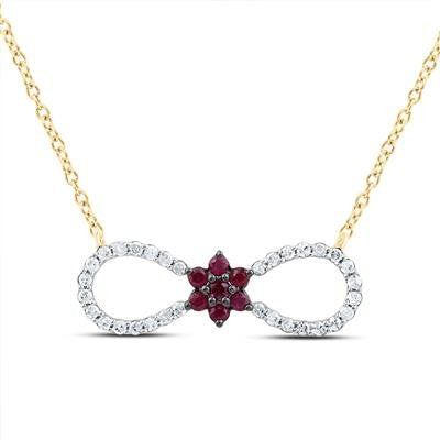 10kty 1/8ctw Diamond 1/10ct Ruby Infinity Necklace 18"