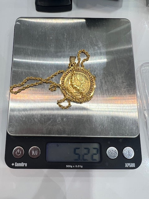 22kty Greek Key Bezel Floral Design Pendant w/Rope Chain 16" W5.22gm