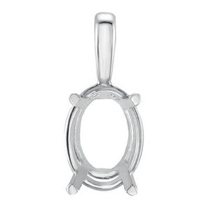 14K White Gold 10x8 mm Oval 4-Prong Pendant Mounting