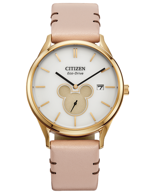 Citizen Watch Mickey Shadow White Dial Gold Tone Case Pink Bracelet BV1132-08W