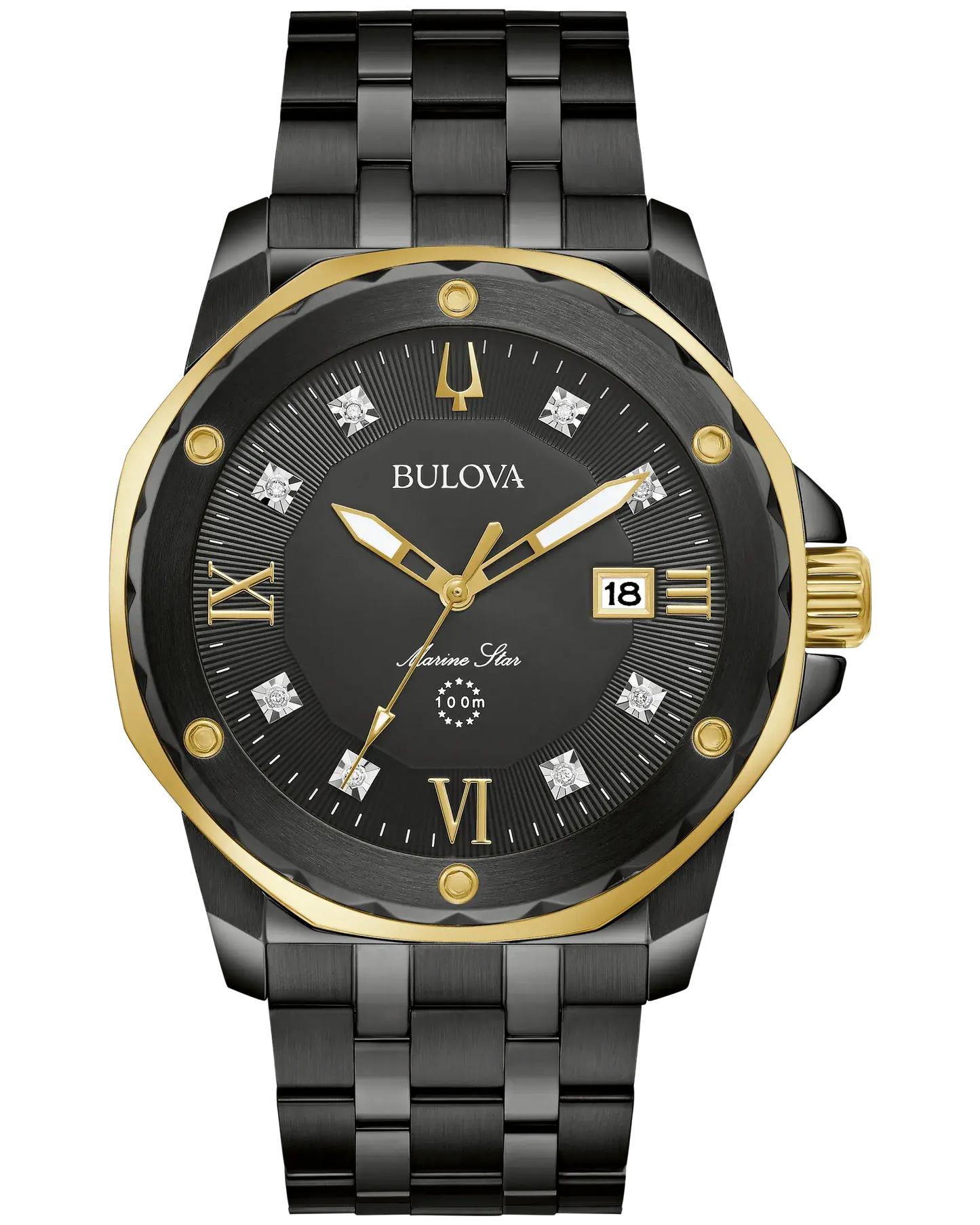 Bulova Marine Star Black and Gold 98D176