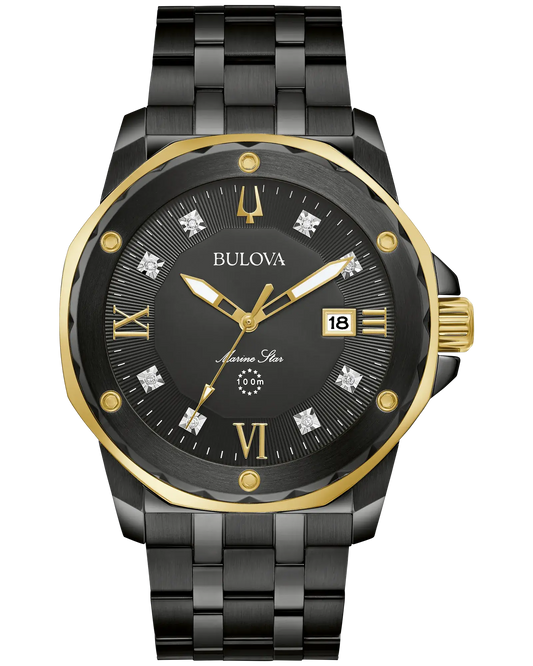 Bulova Marine Star Black and Gold 98D176
