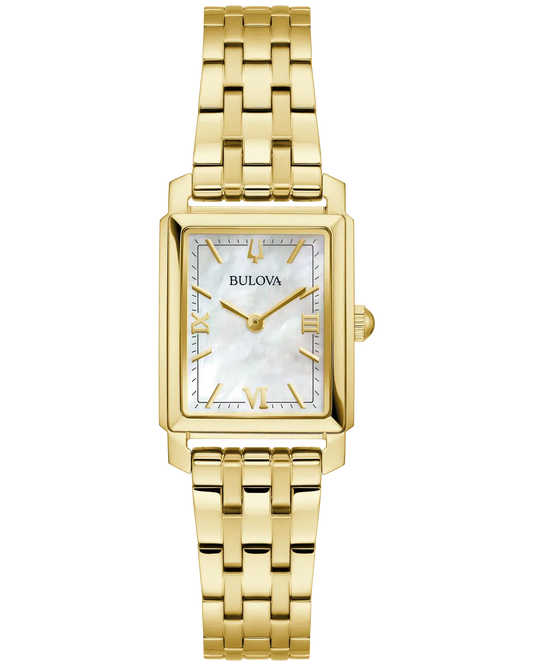 Bulova Sutton MOP Dial Rectangle Gold Tone Watch 97L177
