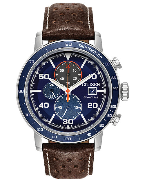 Citizen Watch Brycen Blue Dial & Bezel Brown Leather Bracelet CA0648-09L