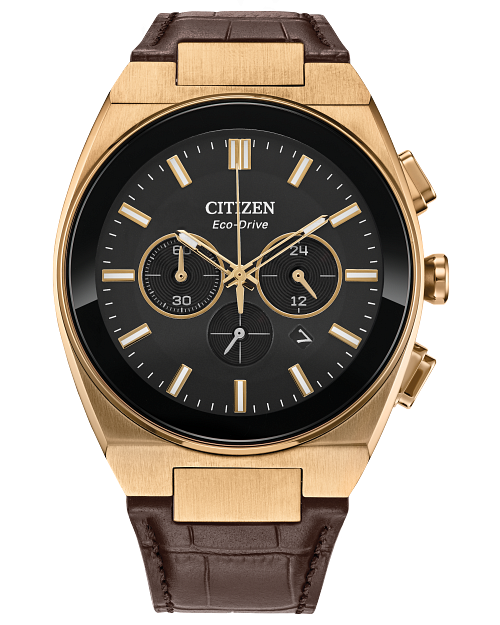 Citizen Watch Axiom SC Rose Gold Tone Case Black Dial Brown Leather Bracelet CA4583-01E