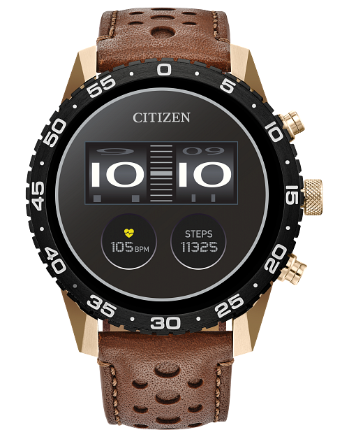 Citizen Watch CZ Smart Touchscreen 44mm Black Bezel Brown Leather Strap MX1016-28X
