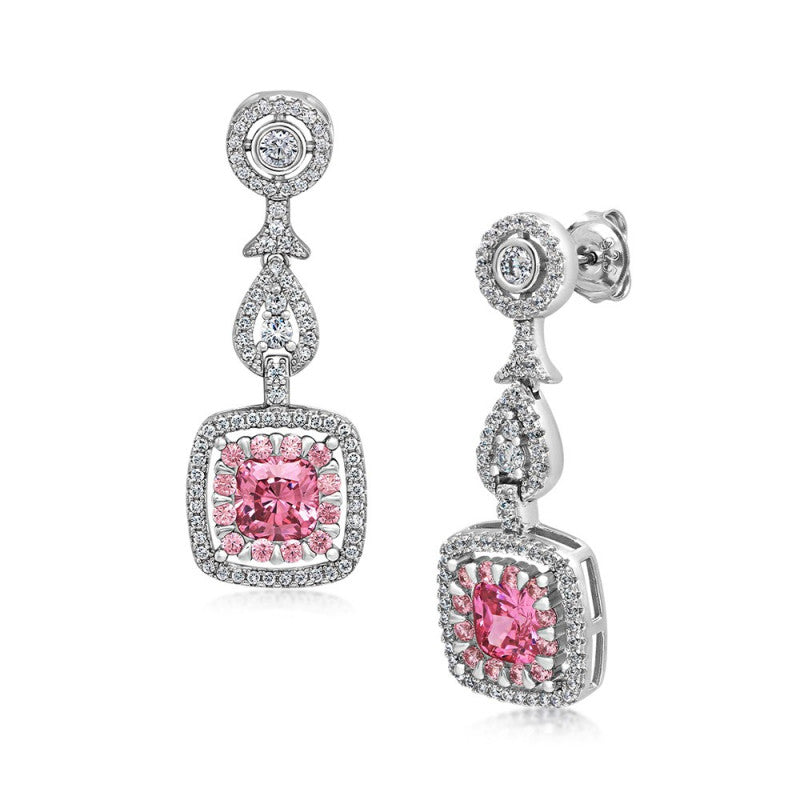 SILVER EARRINGS  .925 CZ and Pink Stone Dangle Earrings