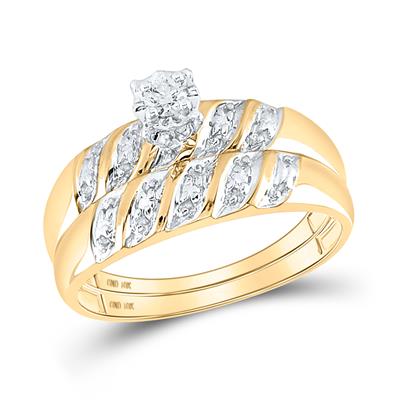 10kty 1/20ct Center Round Diamond Trio Bridal Set