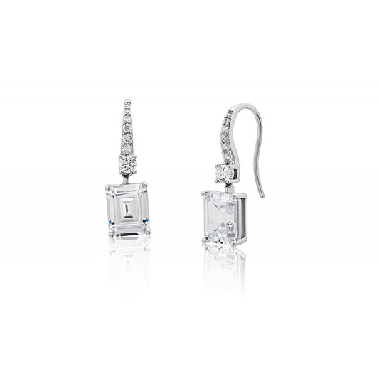 .925 2ct Emerald CZ Center Dangle Earrings