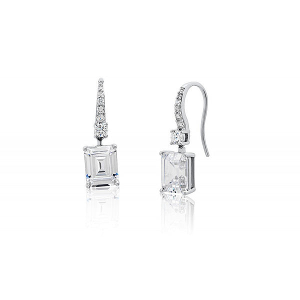.925 2ct Emerald CZ Center Dangle Earrings