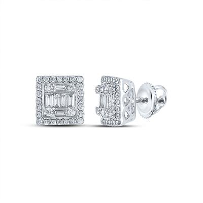 14K YELLOW GOLD WITH 3/8ctw DIAMOND ROND AND BAGUETTE EARRINGS