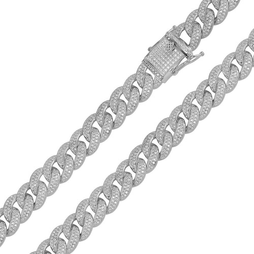 NEW .925 Rhodium Dipped 11.7mm CZ Encrusted Miami Cuban 26" Chain