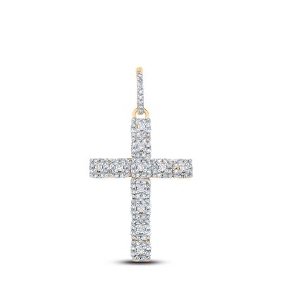 10K YELLOW GOLD ROUND DIAMOND CROSS CHARM PENDANT 5/8 CTTW