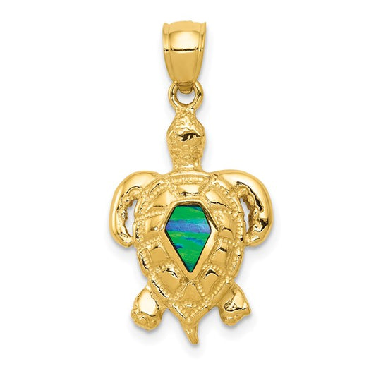 14K GOLD BLUE OPAL TURTLE PENDANT